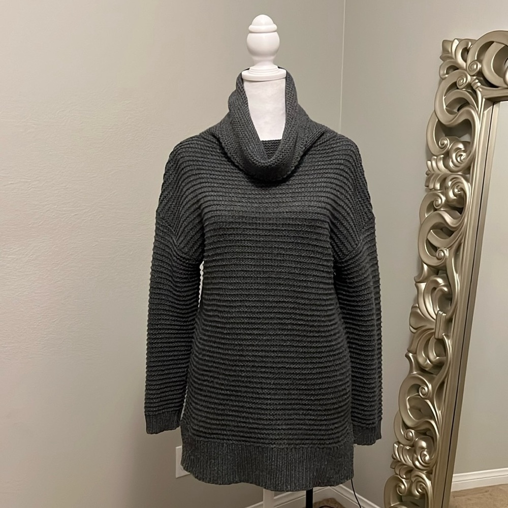 PrinStory Women’s Dark Grey Chunky Knit Turtleneck Pullover Sweater Size Small
